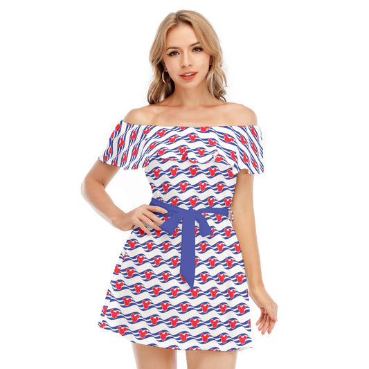 Nautical Cruise Logo Print - Women's Off-shoulder Ruffle Dress