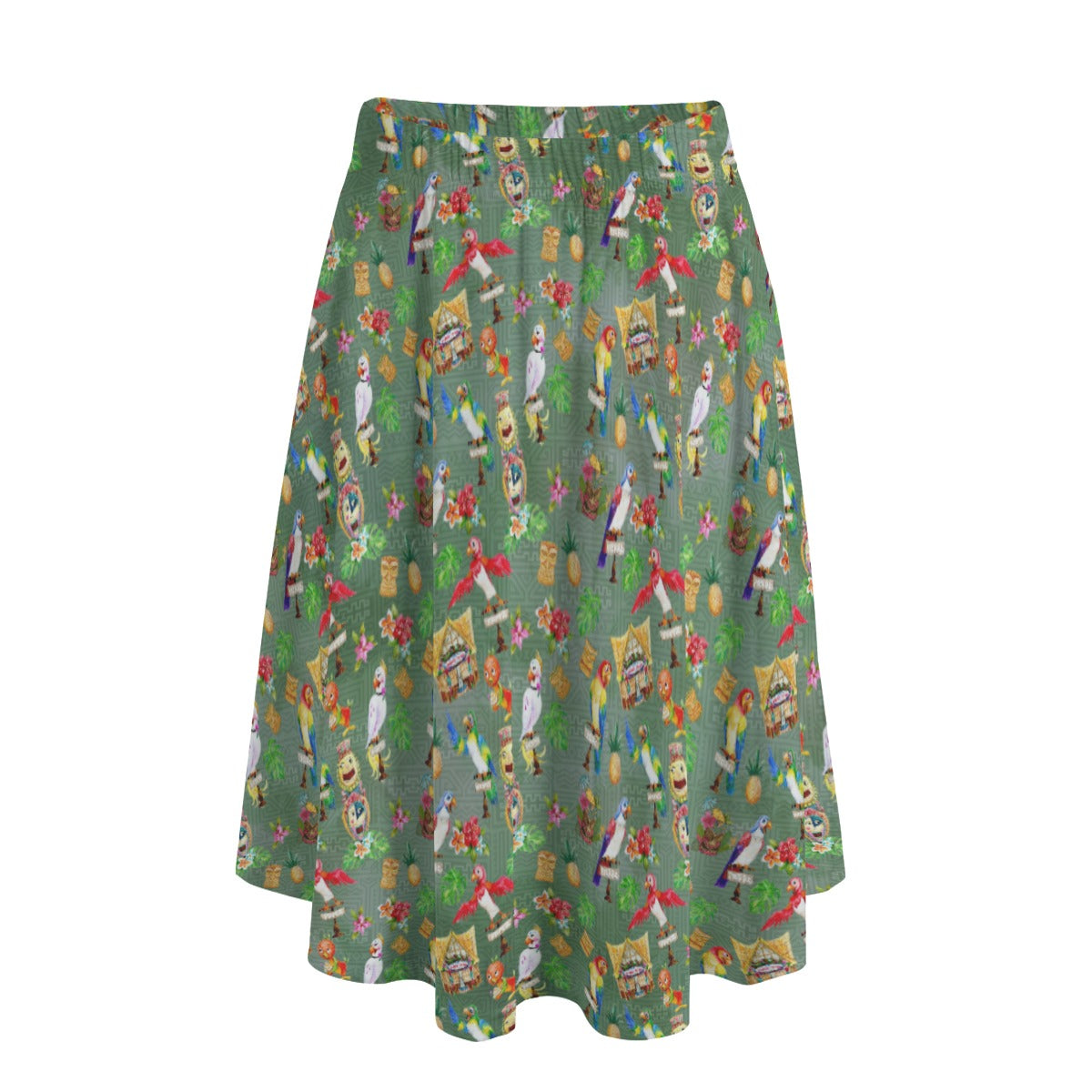 Orange Bird & Tiki Friends - Women’s Pocket Midi Skirt