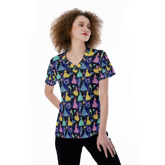 Princess Glitter Silhouettes - Women's Short Sleeve V-Neck T-Shirt
