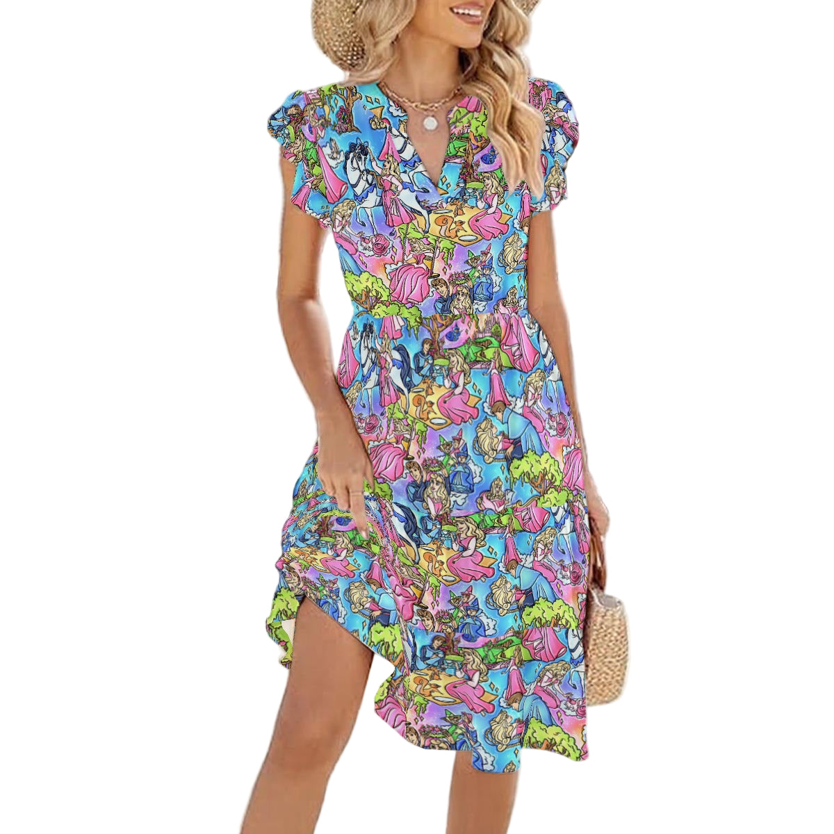 Dreaming Princess Storybook Scenes - Women's Tiered Pocket Midi Dress
