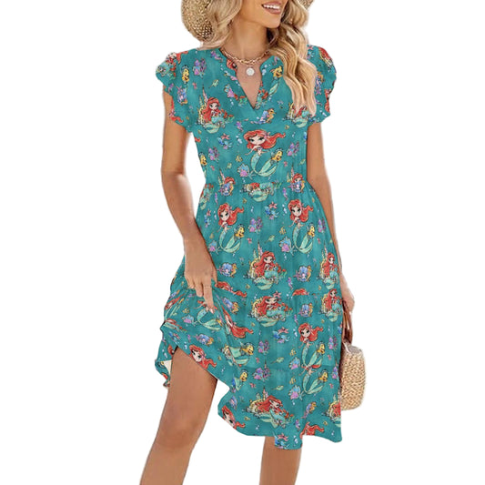 Whimsical Ocean Princess - Women's Tiered Pocket Midi Dress