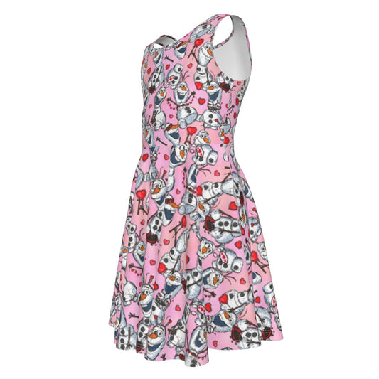 Sketched Snowman Valentine’s Day - Kid's Sleeveless Skater Dress