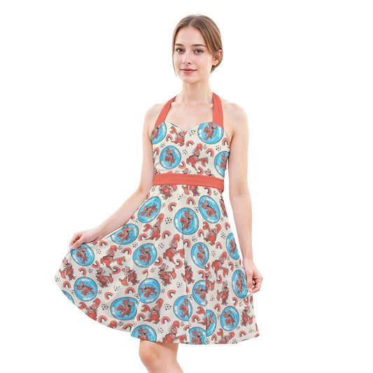 Joyful Crab by the Sea - Women's Halter Vintage Pocket Dress