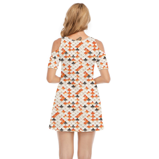 Animal Print - Koi Fish - Women's Cold Shoulder Cotton Dress