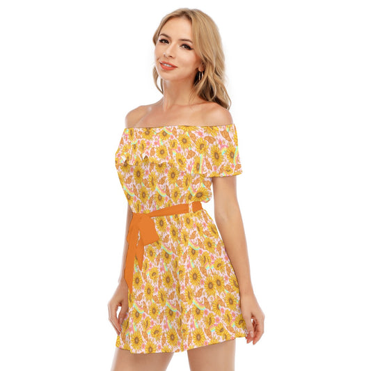 Sunflower Dreams - Women's Off-shoulder Ruffle Dress