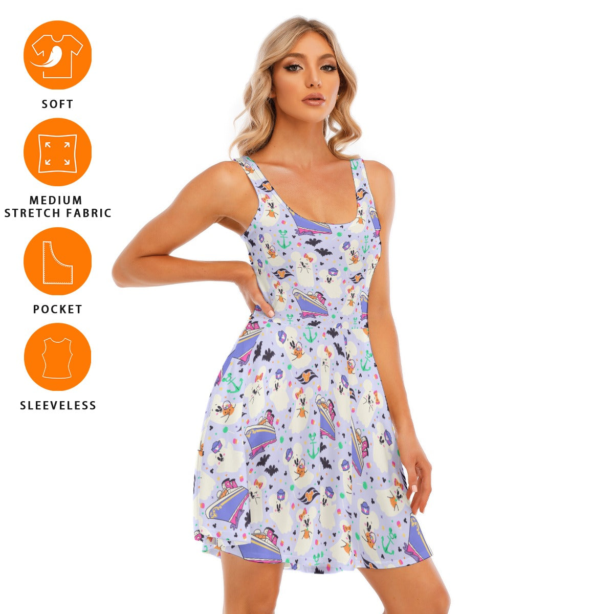 Spooky Sea Ghosts - Women's Sleeveless Pocket Skater Dress