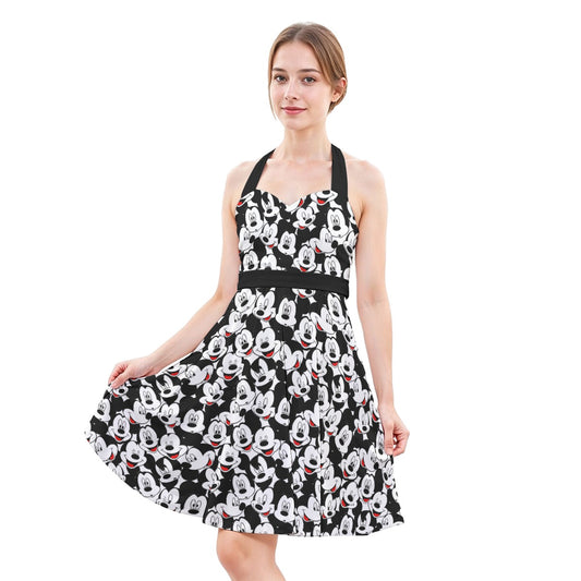 Many Faces of Classic Mouse - Women's Halter Vintage Pocket Dress