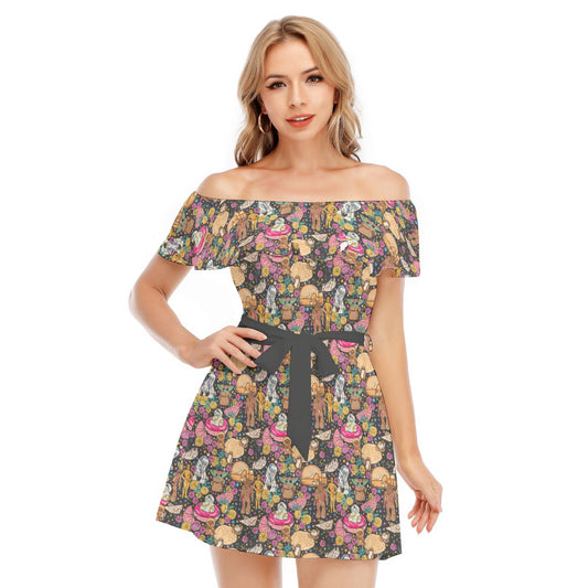 Tropical Space Squad - Women's Off-shoulder Ruffle Dress