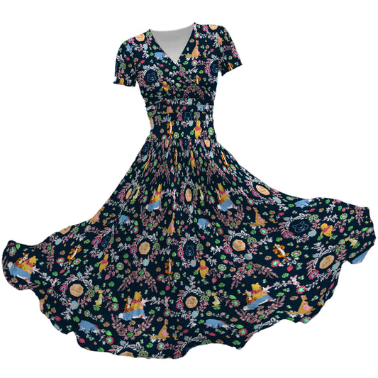 Garden Whimsy - Hundred Acre Blooms - Women's V-Neck Ruched Midi Dress