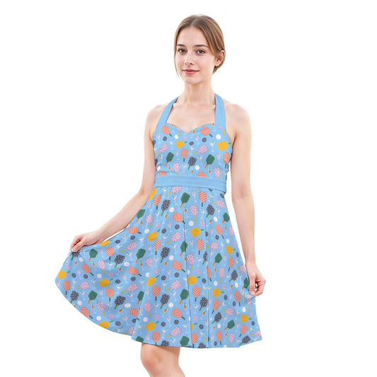 Pickleball and Cocktails - Women's Halter Vintage Pocket Dress