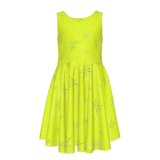 Joyful Blue & Yellow Florals- Kid's Sleeveless Skater Dress
