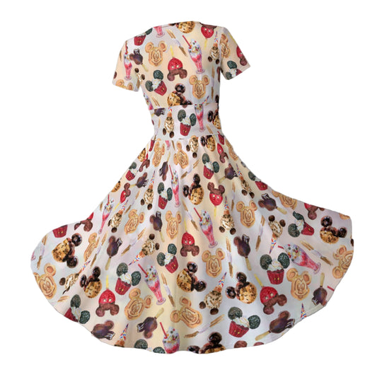 Mouse Snack Treats - Women's V-Neck Ruched Midi Dress