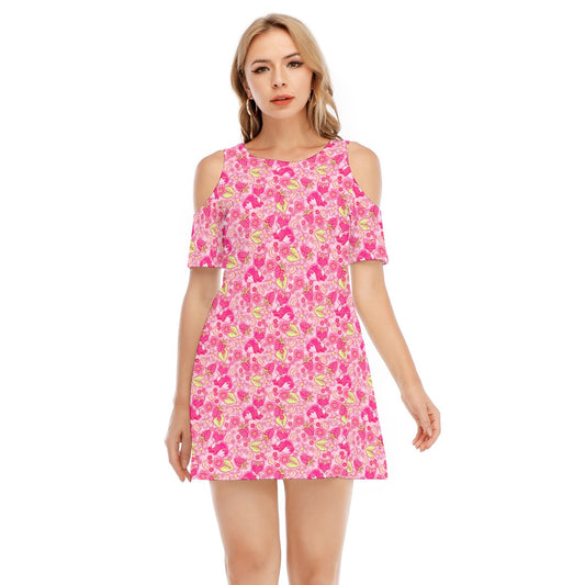Fruitimals - Raspberry Foxes - Women's Cold Shoulder Cotton Dress
