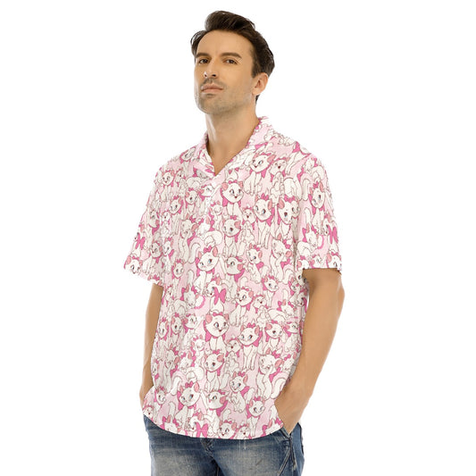 Sweet Kitten with Pink Bow - Men's Hawaiian Button Up Shirt