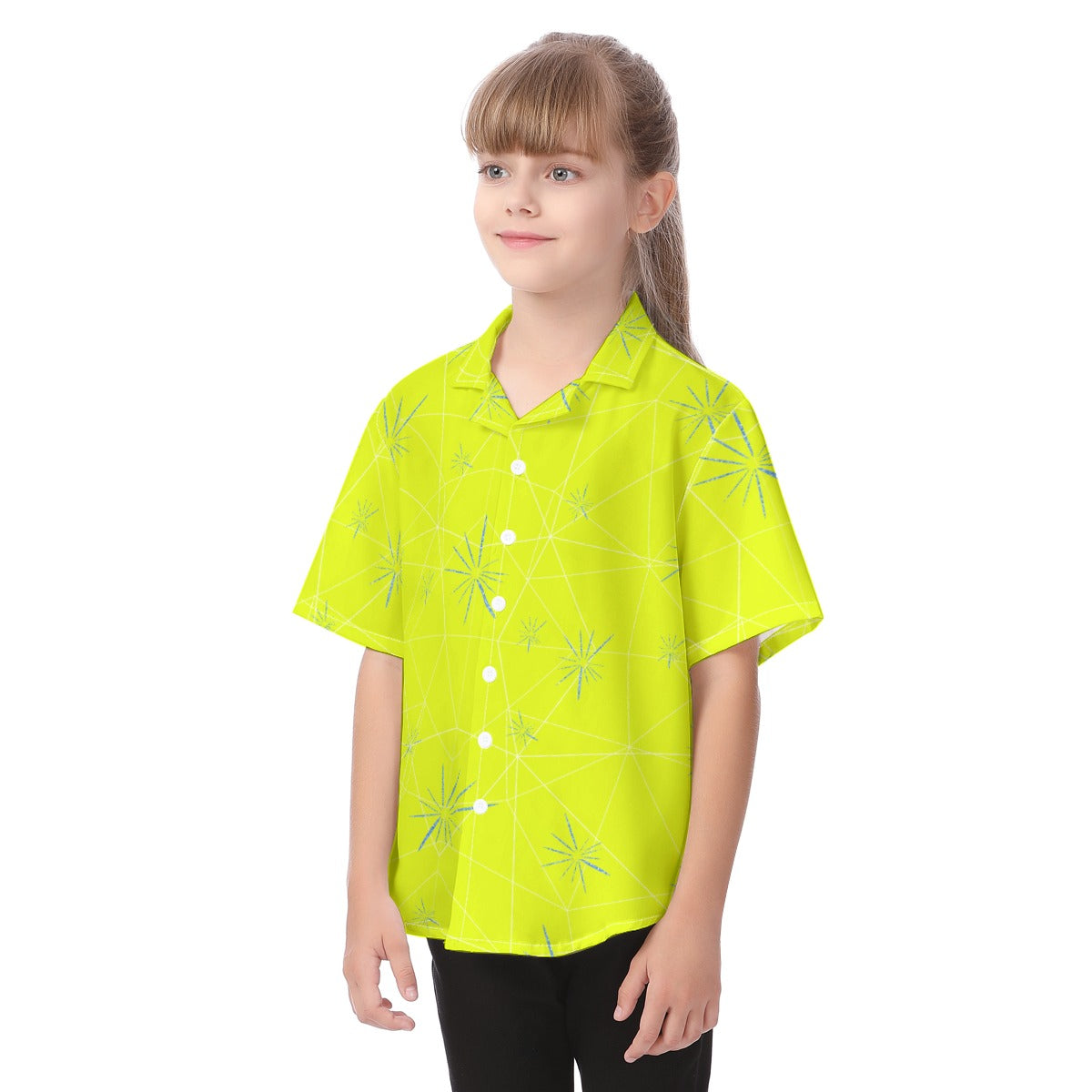 Joyful Blue & Yellow Florals - Kid's Hawaiian Button Up Shirt