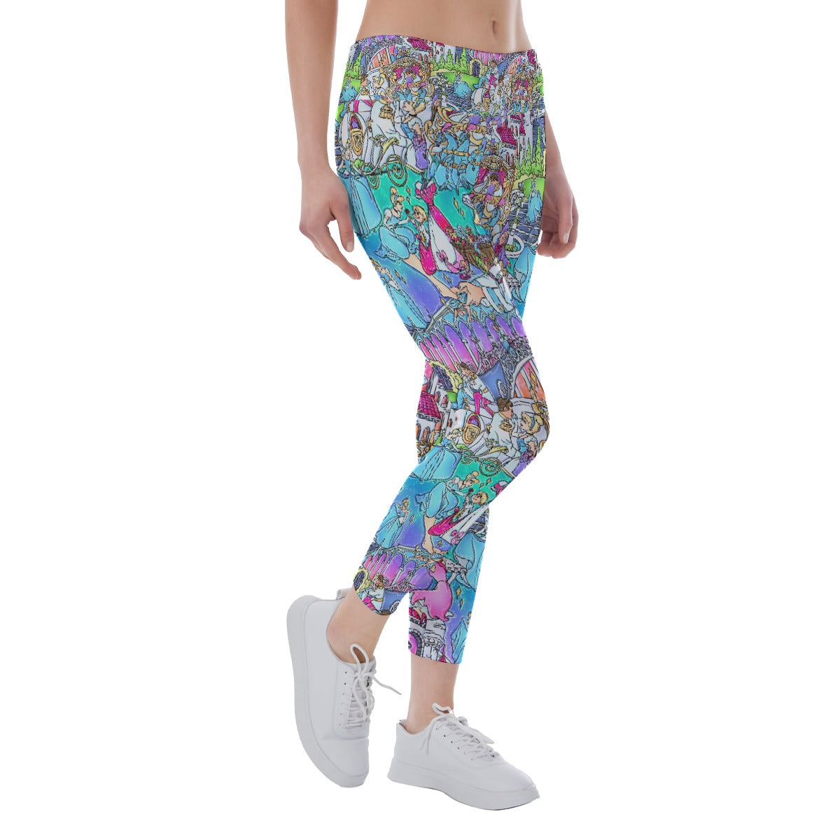 Glass Slipper Storybook Scenes - Women's Yoga Leggings