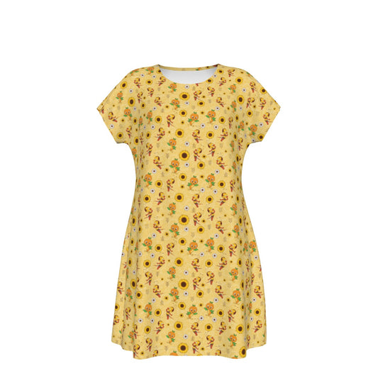 Cheerful Bee & Citrus Bird - Women's T-Shirt Dress
