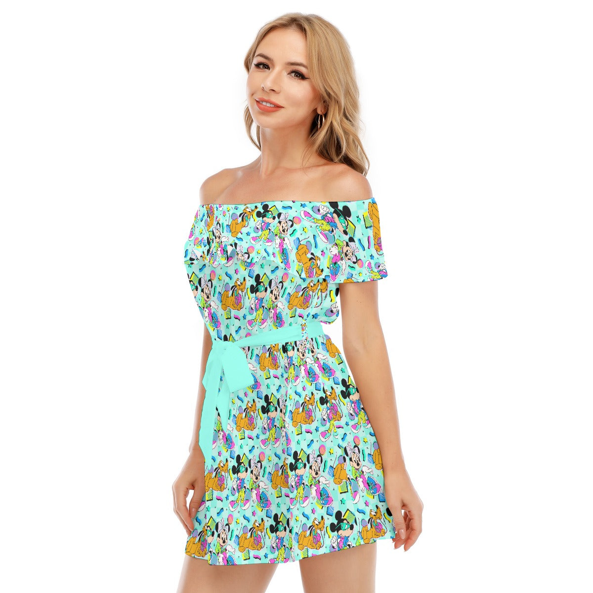 80s Pop Party Pals - Women's Off-shoulder Ruffle Dress