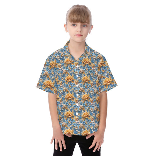 Regal Embroidered Cinderella - Kid's Hawaiian Button Up Shirt