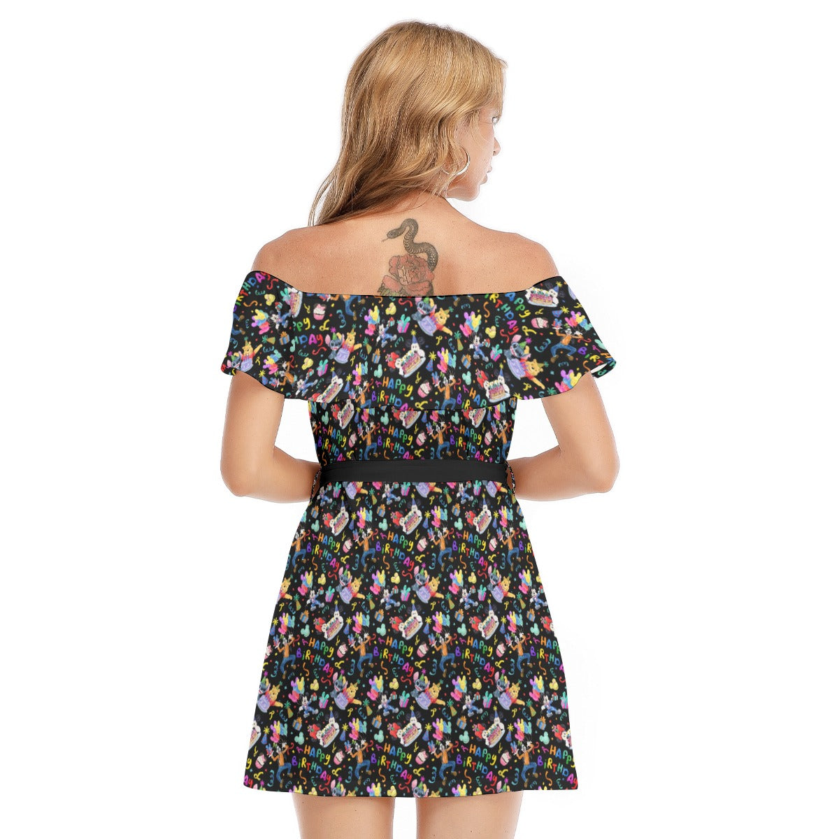 Happy Birthday Celebration - Women's Off-shoulder Ruffle Dress