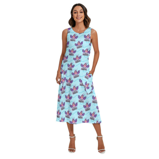 Shiny Deep-Sea Villain - Women’s Diagonal Pocket Midi Dress