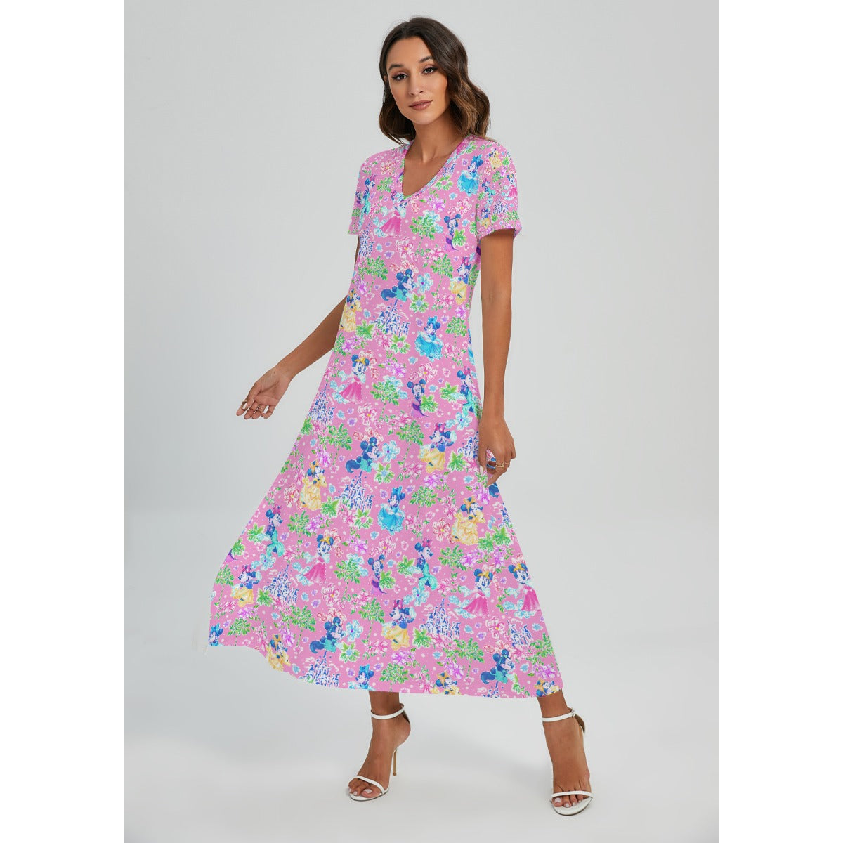 Princess Palm Party - Women's V-Neck Side Split Maxi Dress