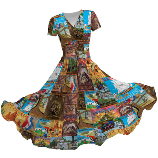 Vintage Frontier Ride Posters - Women's V-Neck Ruched Midi Dress