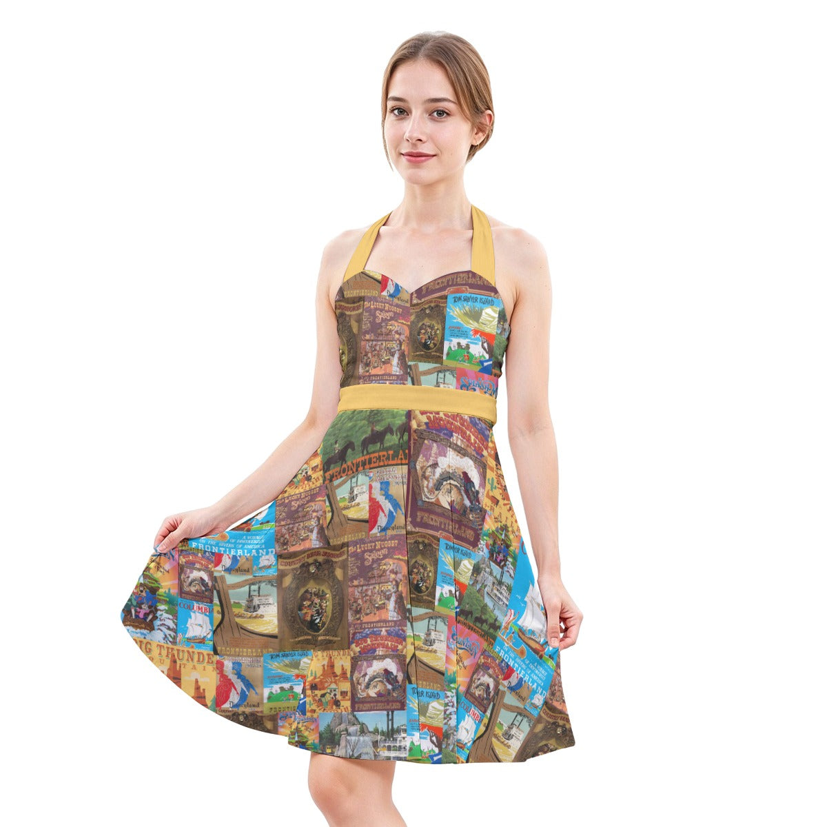 Vintage Frontier Ride Posters - Women's Halter Vintage Pocket Dress
