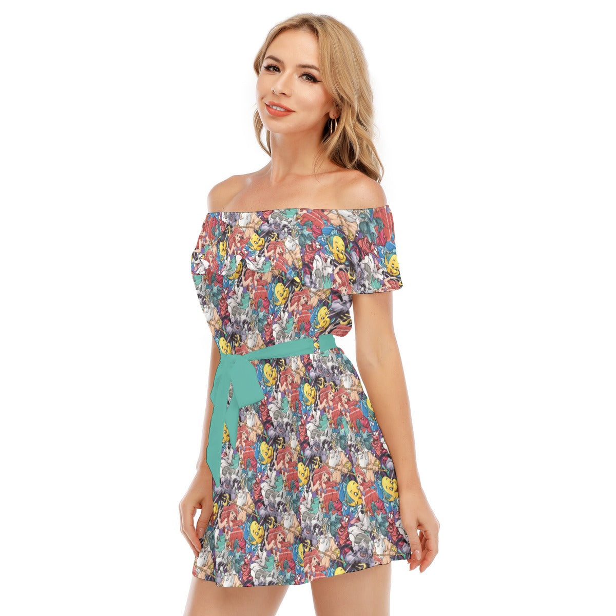 Undersea Crew Sketch - Women's Off-shoulder Ruffle Dress