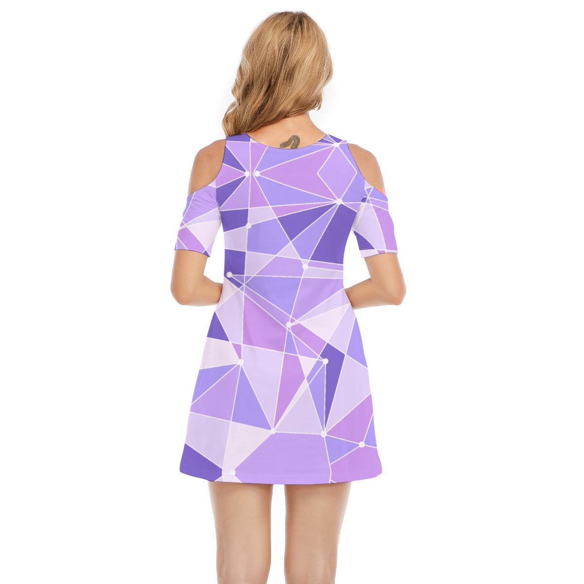 Geometric Purple Wall - Women's Cold Shoulder Cotton Dress
