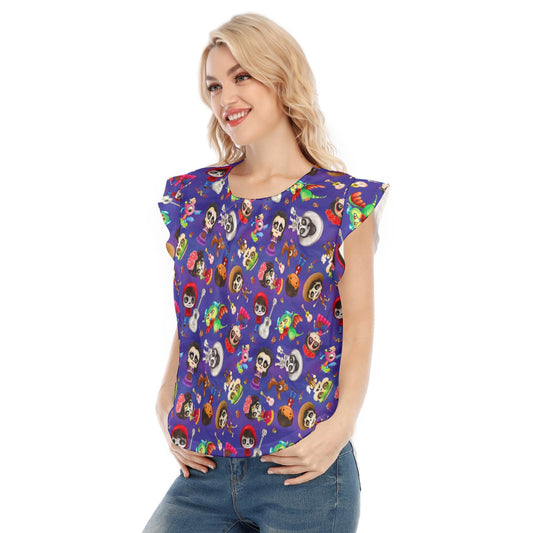 Poco Loco Día de Muertos - Women’s Flutter Sleeve Top