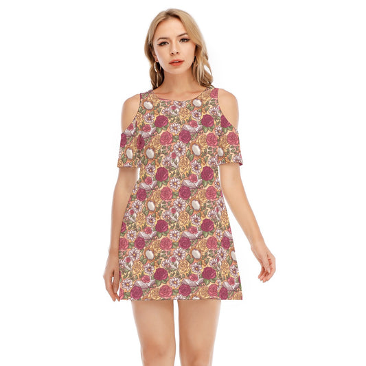 Fairytale Florals – Timeless Tale Blooms - Women's Cold Shoulder Cotton Dress
