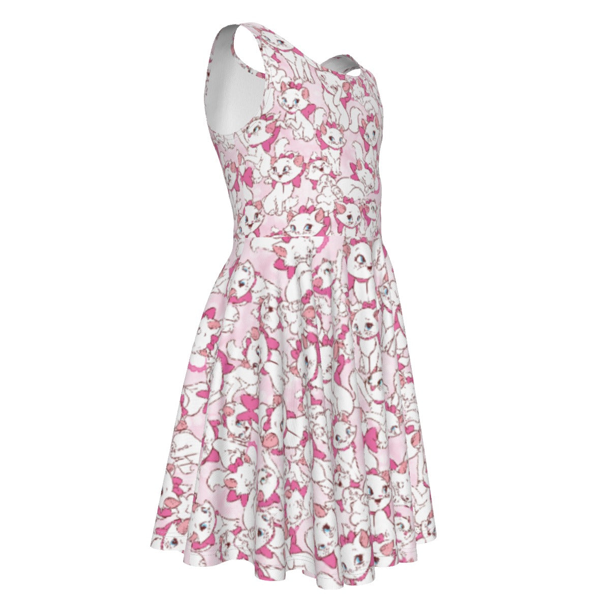 Sweet Kitten with Pink Bow- Kid's Sleeveless Skater Dress
