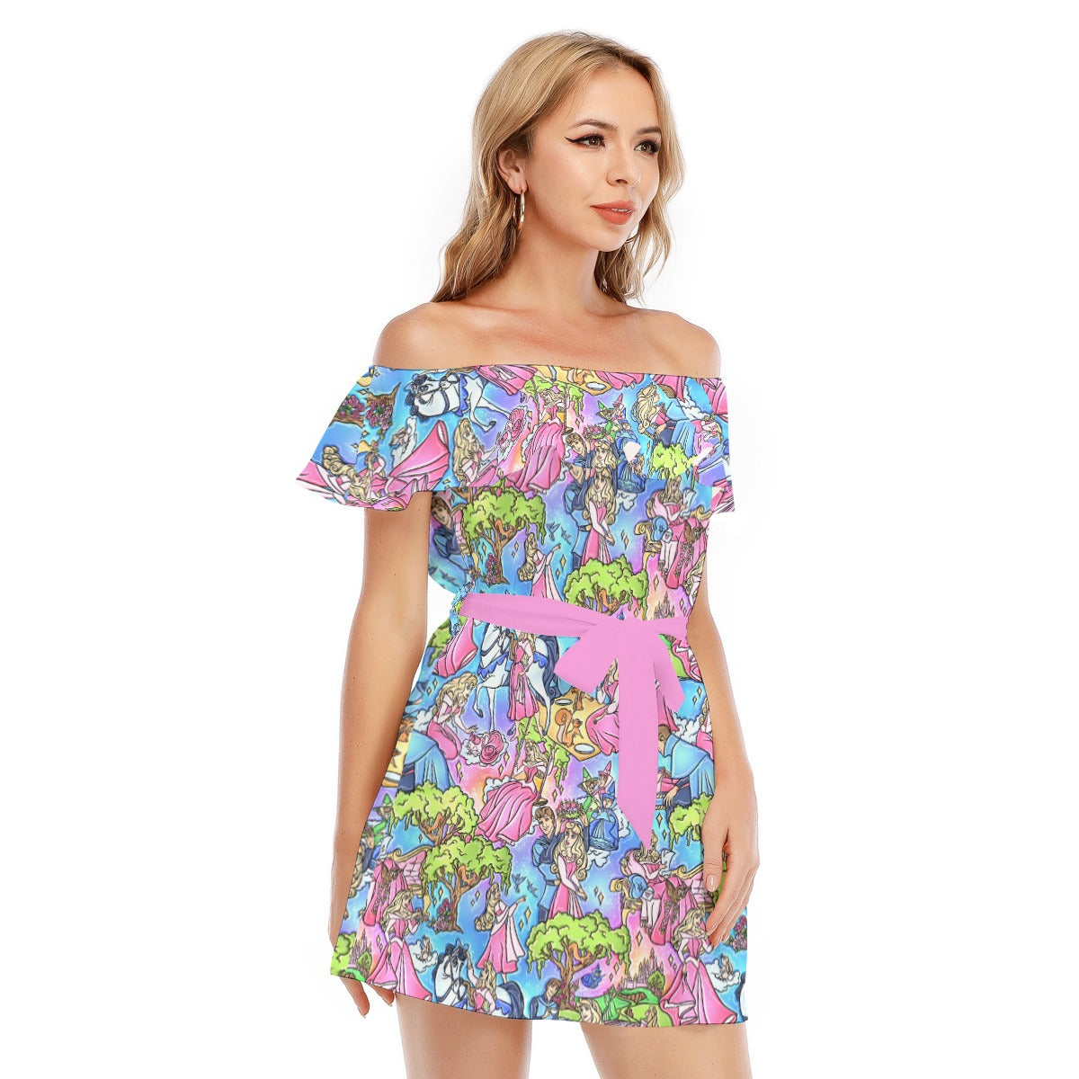 Dreaming Princess Storybook Scenes - Women's Off-shoulder Ruffle Dress