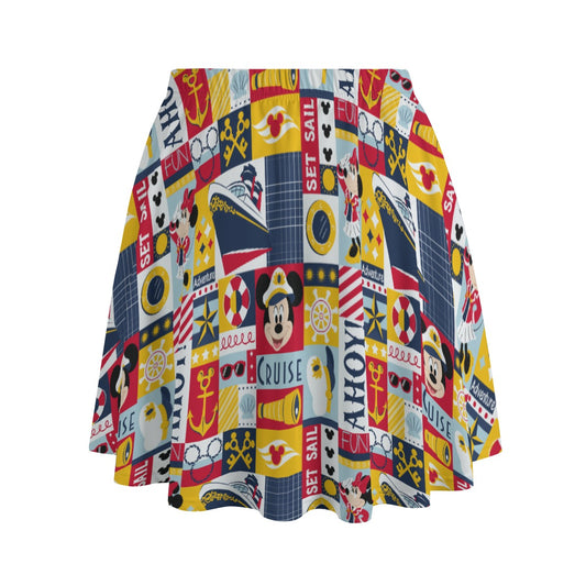 Nautical Cruise Patchwork - Women's Pocket Skater Skirt