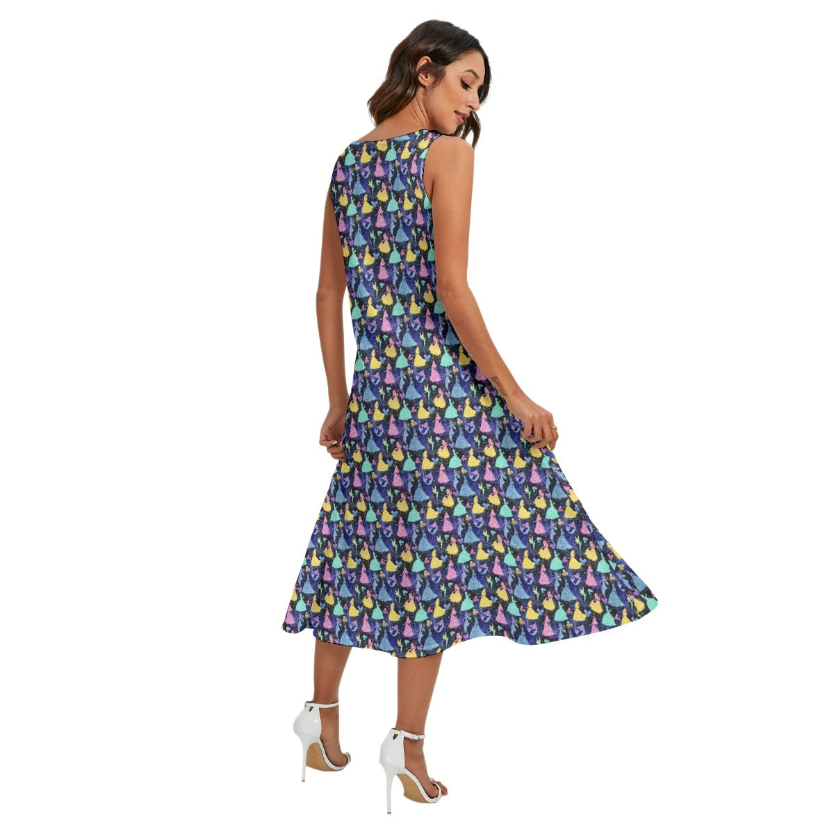 Princess Glitter Silhouettes - Women’s Diagonal Pocket Midi Dress