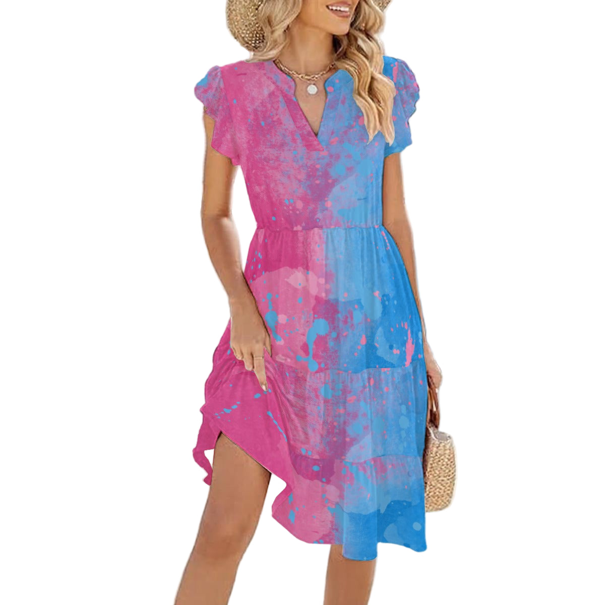 Pink or Blue Fairytale Dress - Women's Tiered Pocket Midi Dress