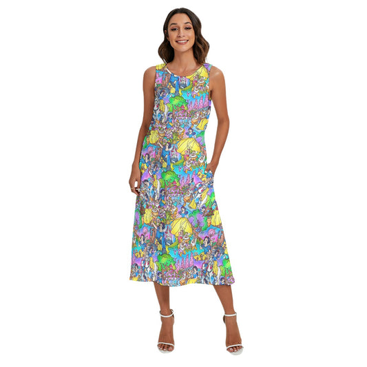 Fairest Princess Storybook Scenes - Women’s Diagonal Pocket Midi Dress