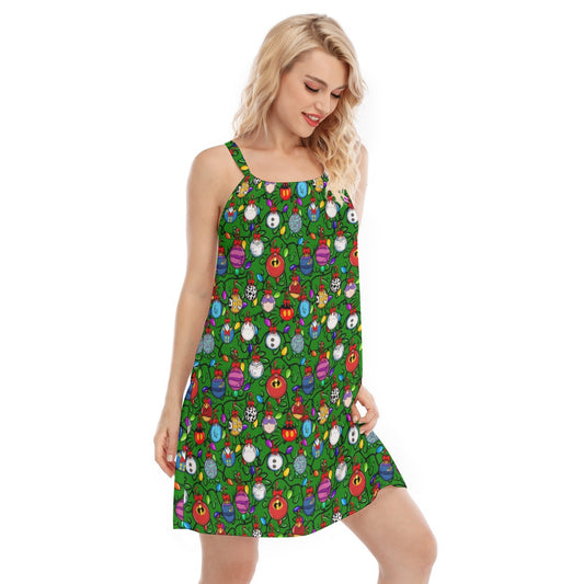 Festive Character Baubles on Green - Women’s Adjustable Sundress
