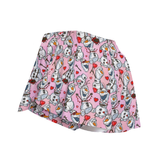 Sketched Snowman Valentine’s Day - Women's Flowy Pocket Shorts