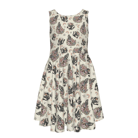 Bashful Blooming Skunk - Kid's Sleeveless Skater Dress