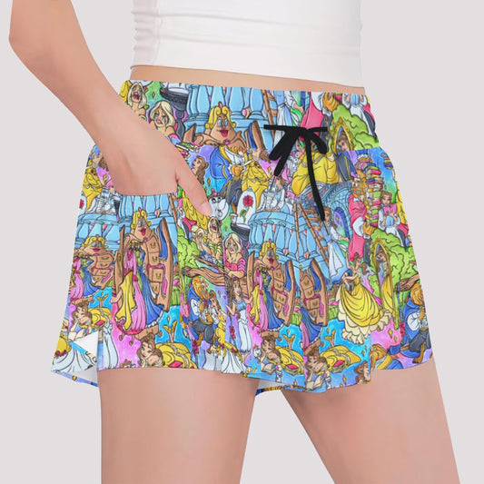 Enchanted Tale Storybook Scenes - Girls’ Flowy Pocket Shorts