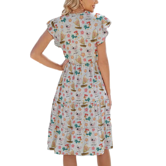 Island Pig & Rooster Duo - Women's Tiered Pocket Midi Dress