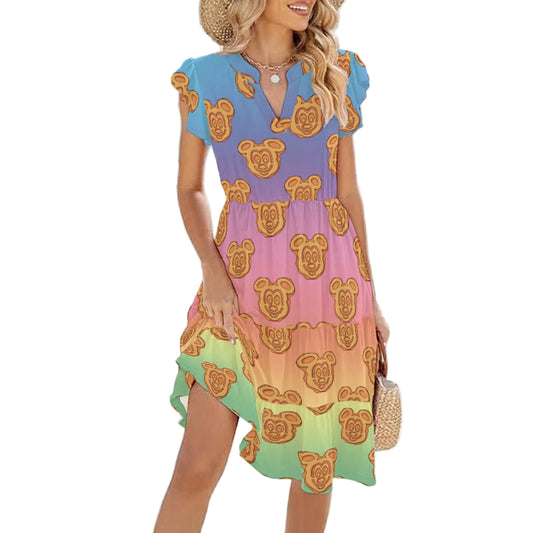 Rainbow Mouse Waffles - Women's Tiered Pocket Midi Dress