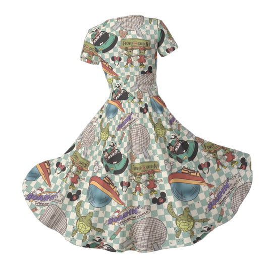 Hand Drawn EC - Women's V-Neck Ruched Midi Dress