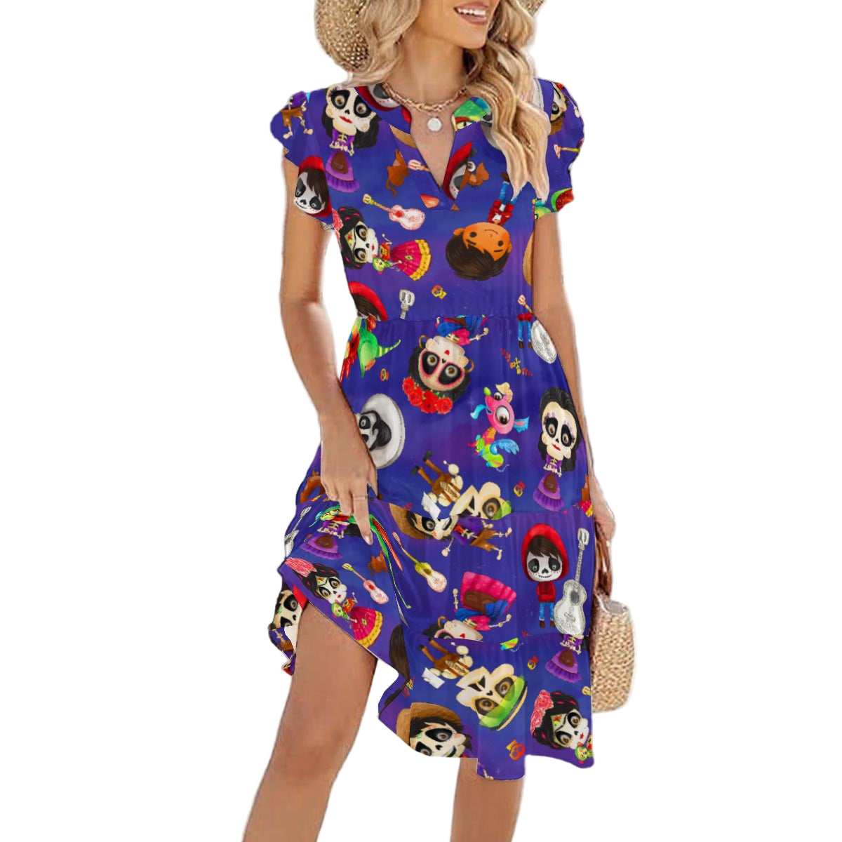 Poco Loco Día de Muertos - Women's Tiered Pocket Midi Dress