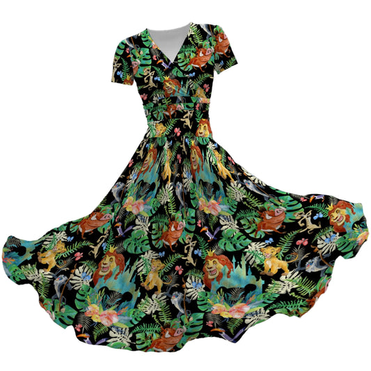 Watercolor Jungle Pride - Women's V-Neck Ruched Midi Dress