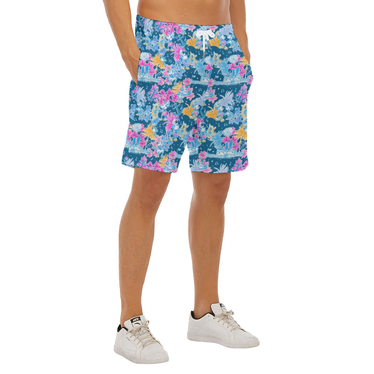 Bright Tropical Whimsy - Vintage Steamboat Captain - Men’s Pocket Beach Shorts