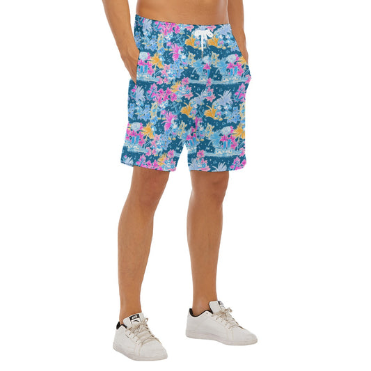 Bright Tropical Whimsy - Vintage Steamboat Captain - Men’s Pocket Beach Shorts