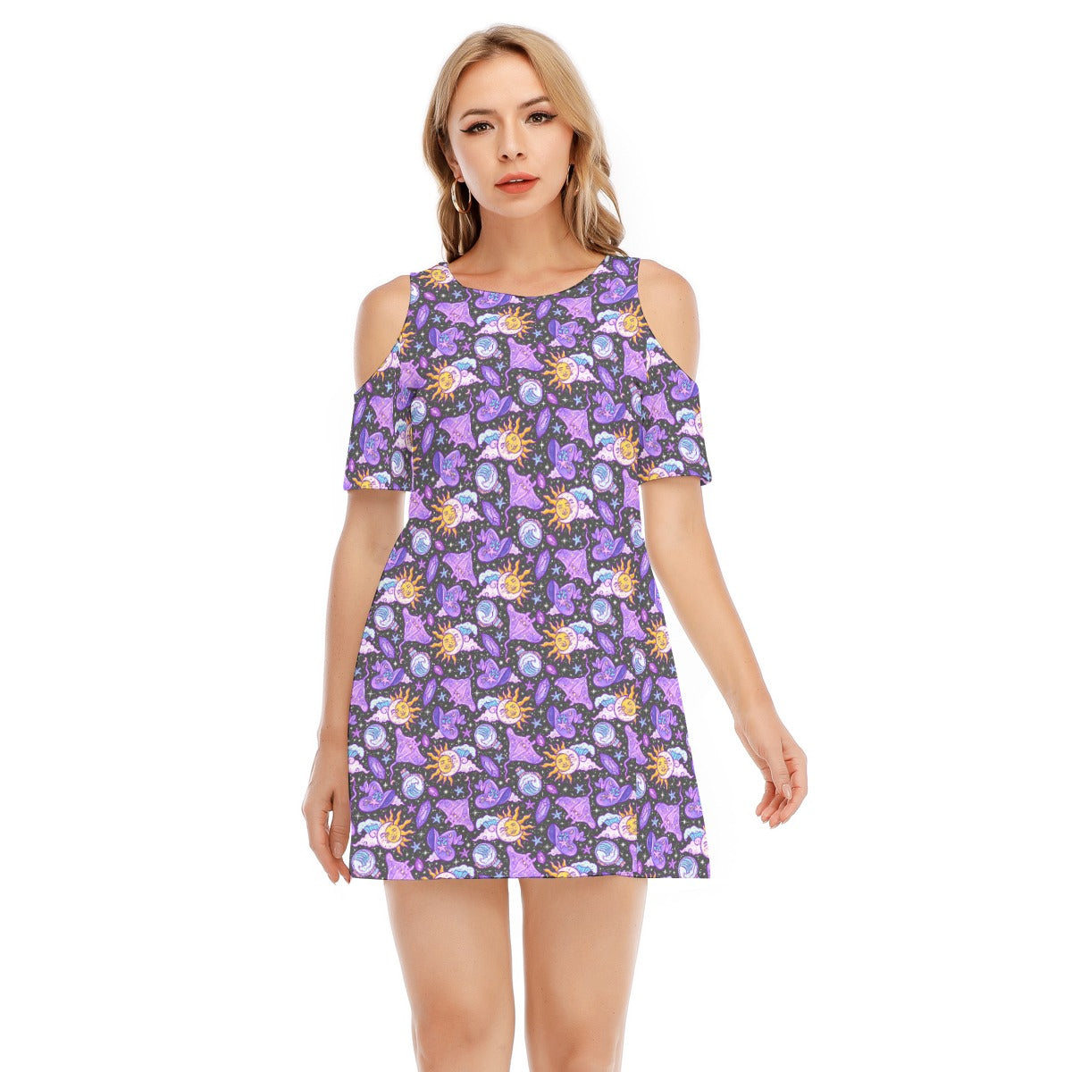 Mystical Manta Rays - Women's Cold Shoulder Cotton Dress